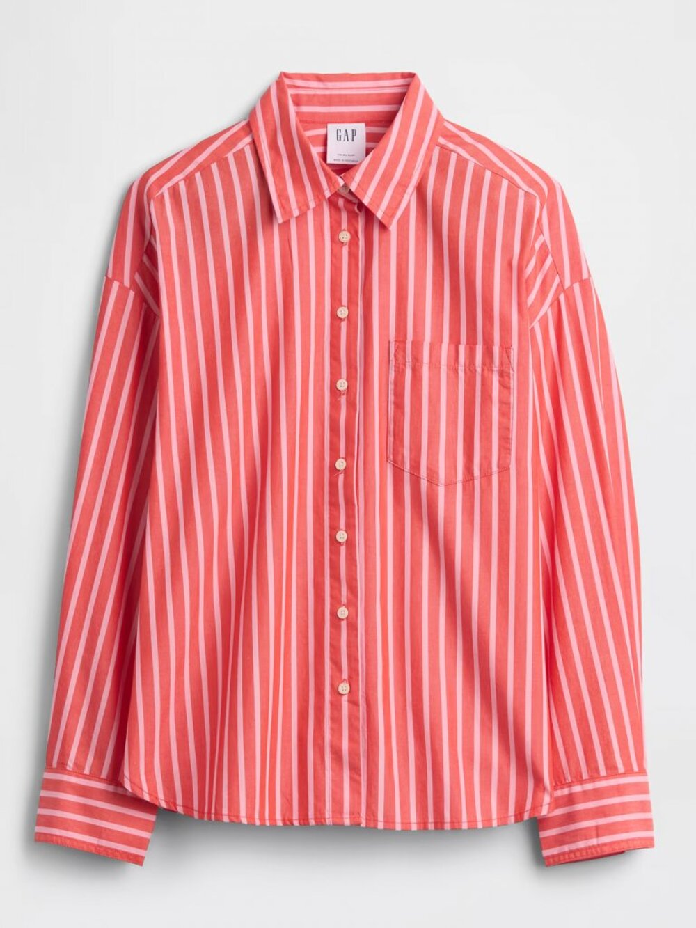 GAP Pink & Red Striped 100% Cotton Big Shirt Sz XXL